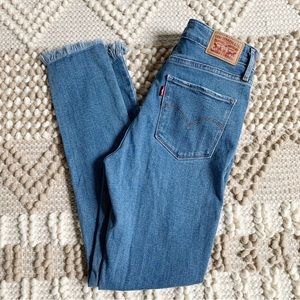 Levi 721 High Rise Skinny Jeans Raw Fringe Hem Womens Sz 28